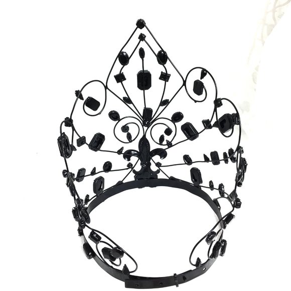 Crown Metal Headdress Goth Black Jeweled 10\